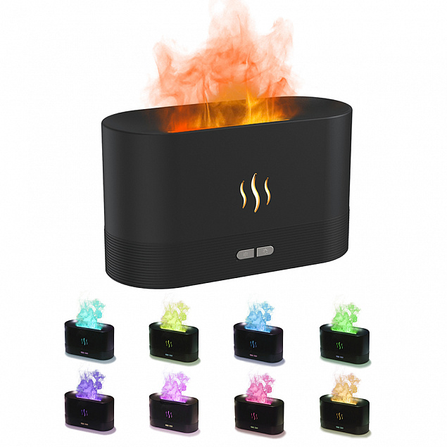 Светодиодный USB увлажнитель-ароматизатор Flame RGB, черный с логотипом в Одинцово заказать по выгодной цене в кибермаркете AvroraStore